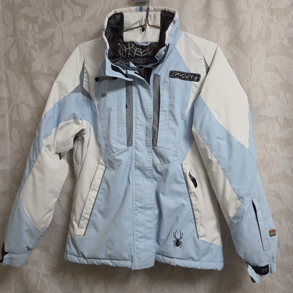 Spyder Xstatic Insulation Women L Blue White Ski Jacket Coat Winter Outside Holi